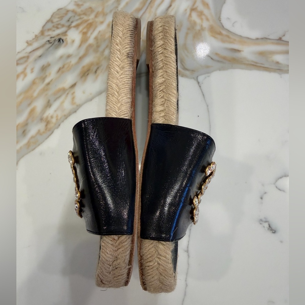 CHANEL Black Leather Slide Sandals with Crystal CC Logos - Picture 5 of 6